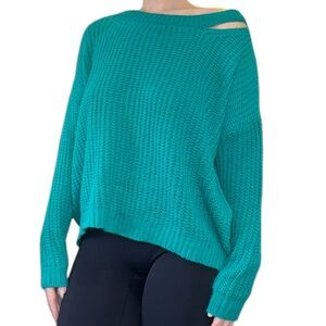 Swoop Neck Teal Sweater